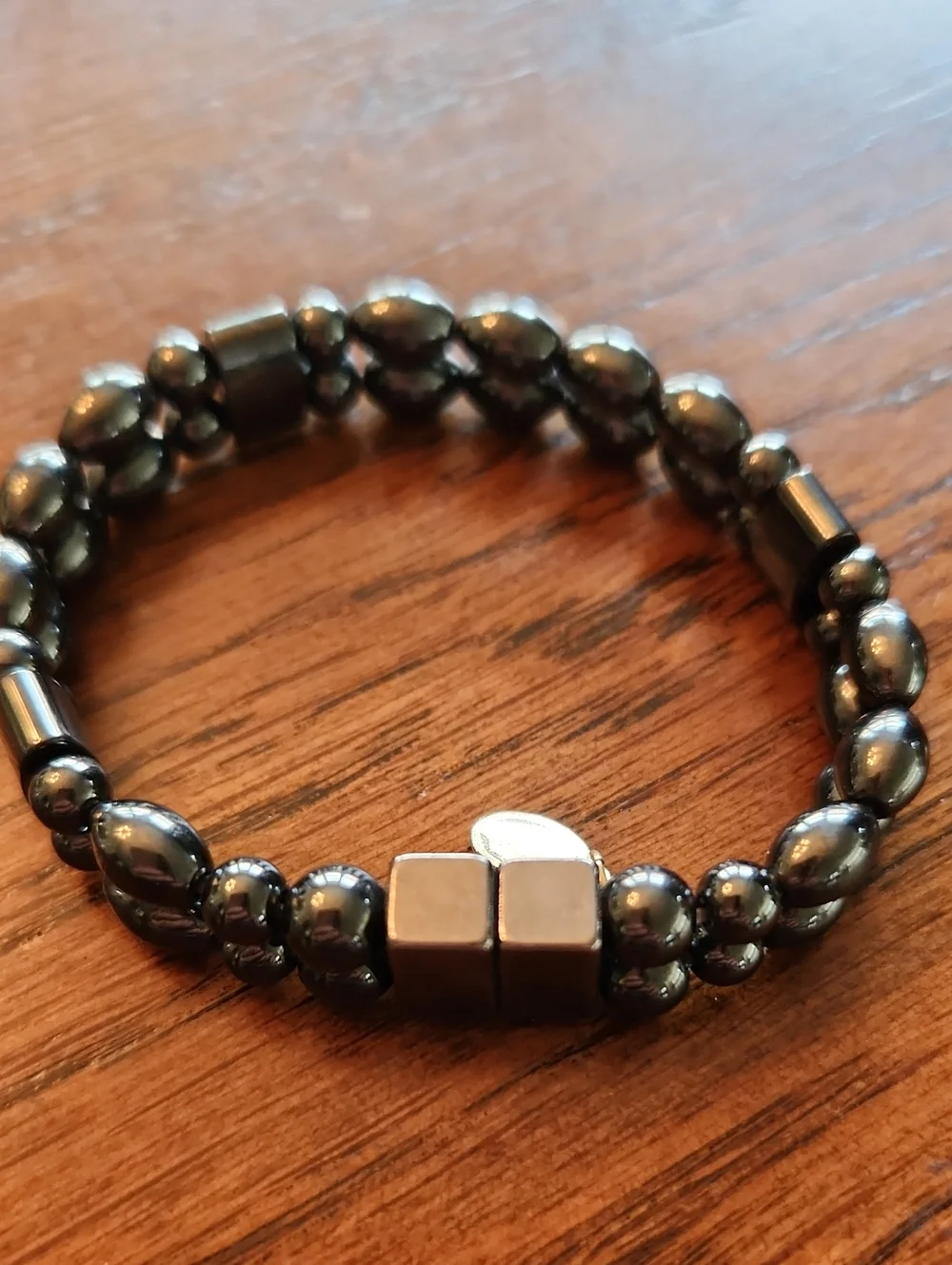 Hematite Beaded Stretch Bracelet - Black Metallic
